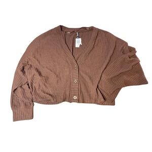 Torrid Brown Plush Waffle‎ Rib Cropped Cardigan Sweater Button Up Size 2
